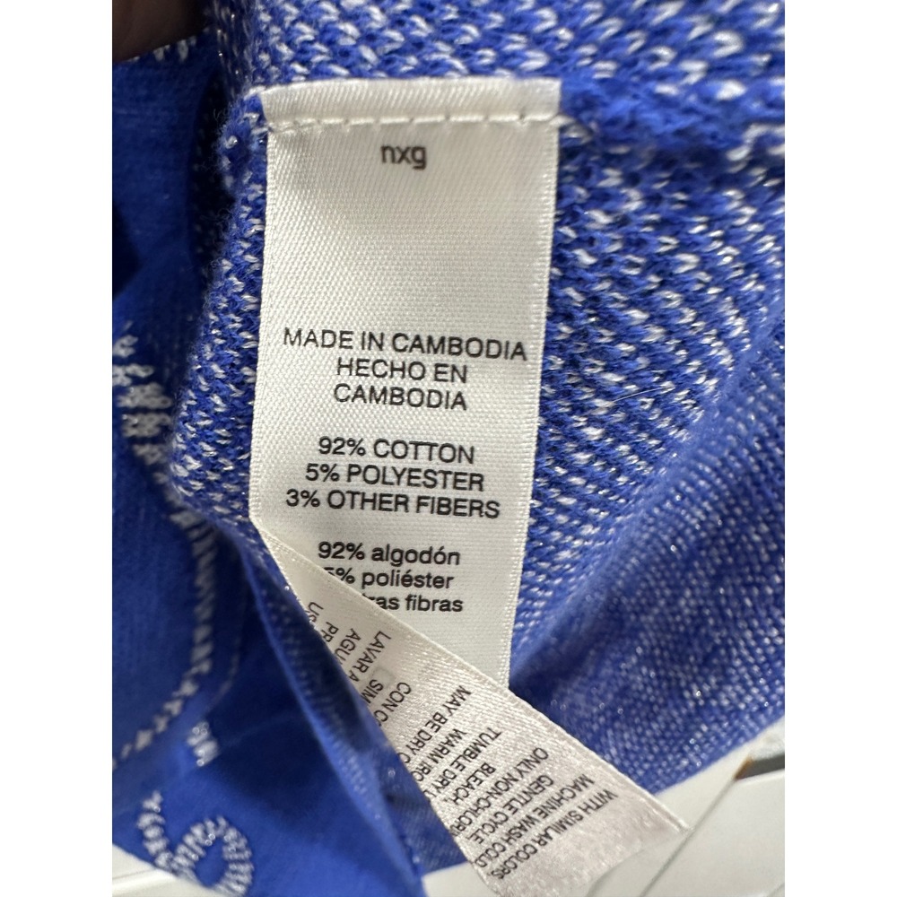Chico's V Neck Top Blue White Rope Floral Knit Short Sleeve Women Size 2 - Picture 4 of 6